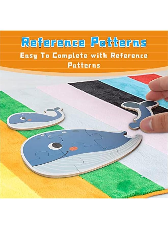 6 Packs Marine Animals Shaped Wooden Jigsaw Puzzles, Beginner Puzzles for Toddlers, Montessori Learning Toys Preschool Educational Activity for Kids Ages 3 4 5 with Pattern Blocks - Image 2